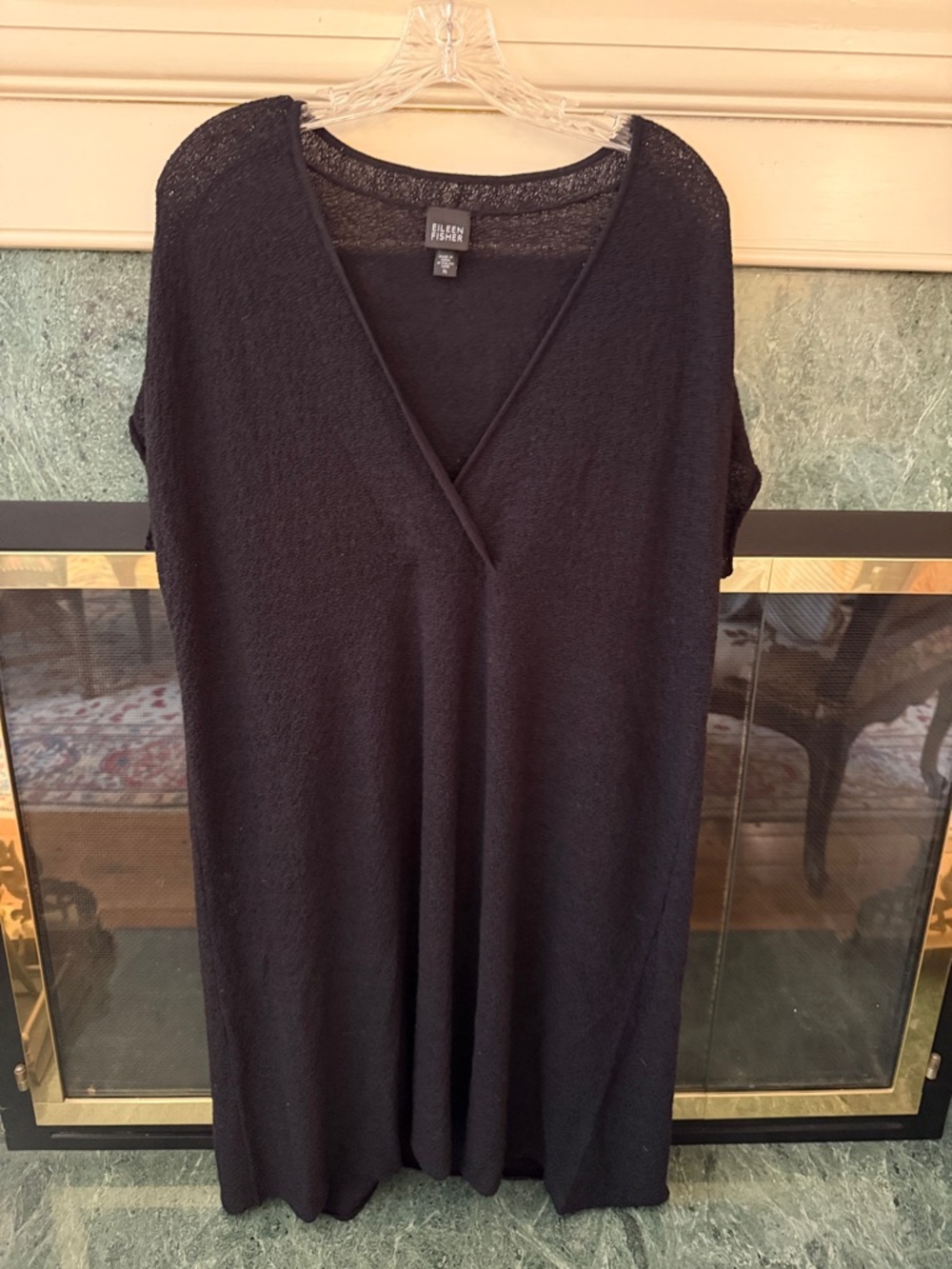 Eileen Fisher Black V-Neck Relaxed Knit Dress